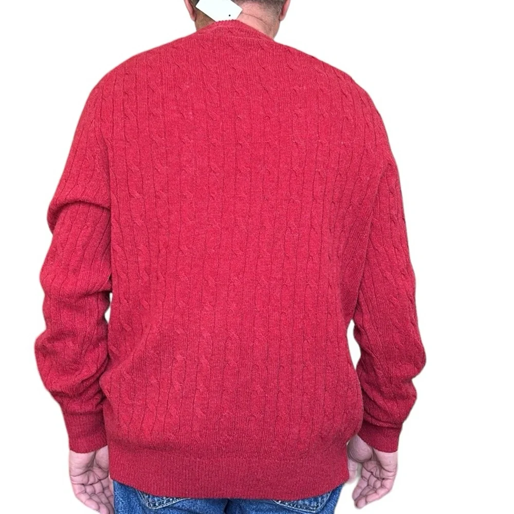 J. Crew  Red 100% Lambs wool  Cable Knit Crew Neck Sweater Size Men's XL
